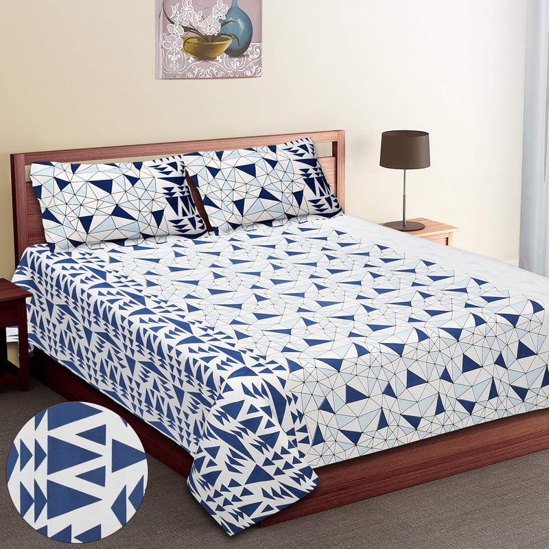 Mathematical Abstract & Geometrical Pattern Bedsheet in Prussian Blue Color Collection Premium Organic Cotton Ethnic Printed Bedsheet