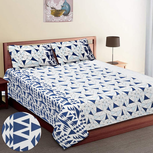 Mathematical Abstract & Geometrical Pattern Bedsheet in Prussian Blue Color Collection Premium Organic Cotton Ethnic Printed Bedsheet
