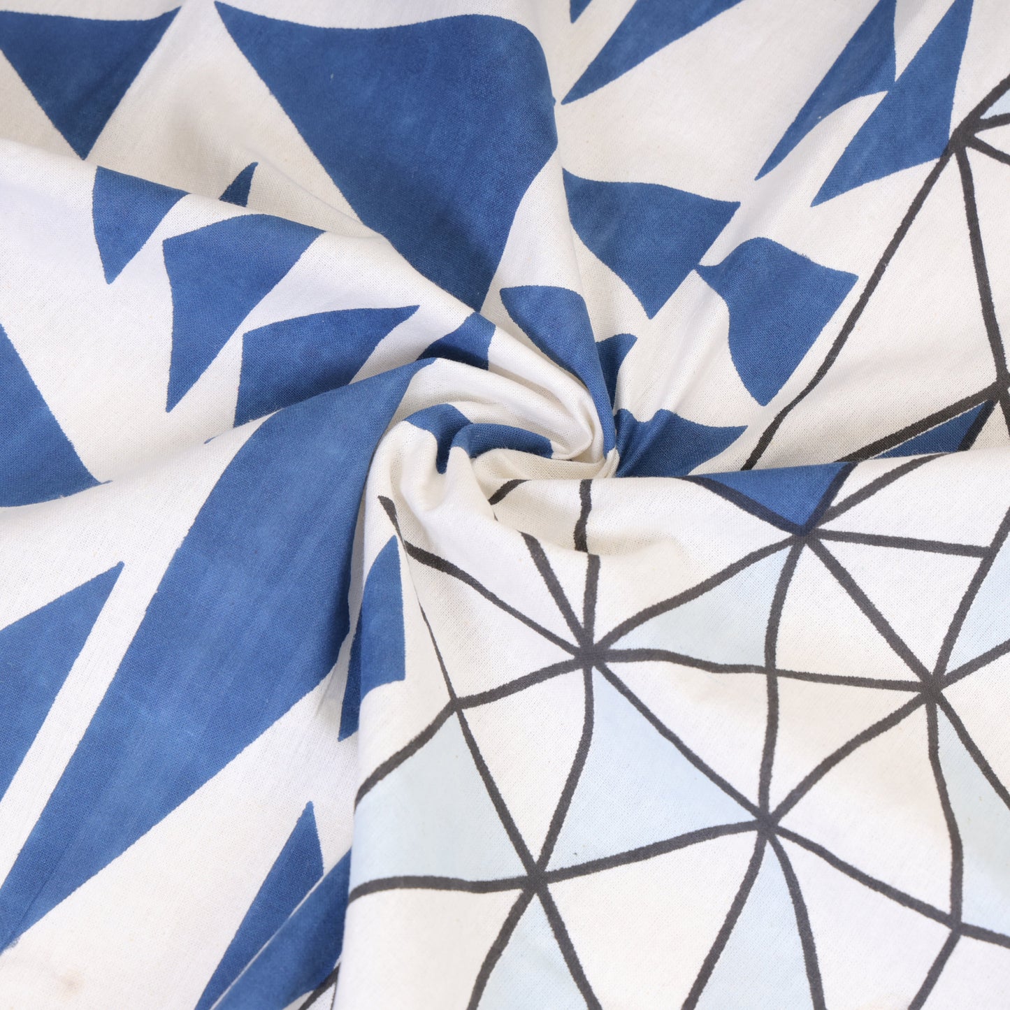 Mathematical Abstract & Geometrical Pattern Bedsheet in Prussian Blue Color Collection Premium Organic Cotton Ethnic Printed Bedsheet