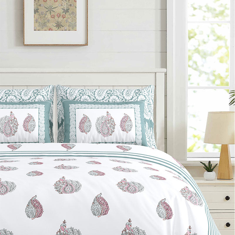 ARTISAN ELEGANCE PRUSSIAN IMPERIAL BLUE WINGED CREATURE PATTERN PREMIUM ORGANIC COTTON ETHNIC BLOCK PRINTED BEDSHEET