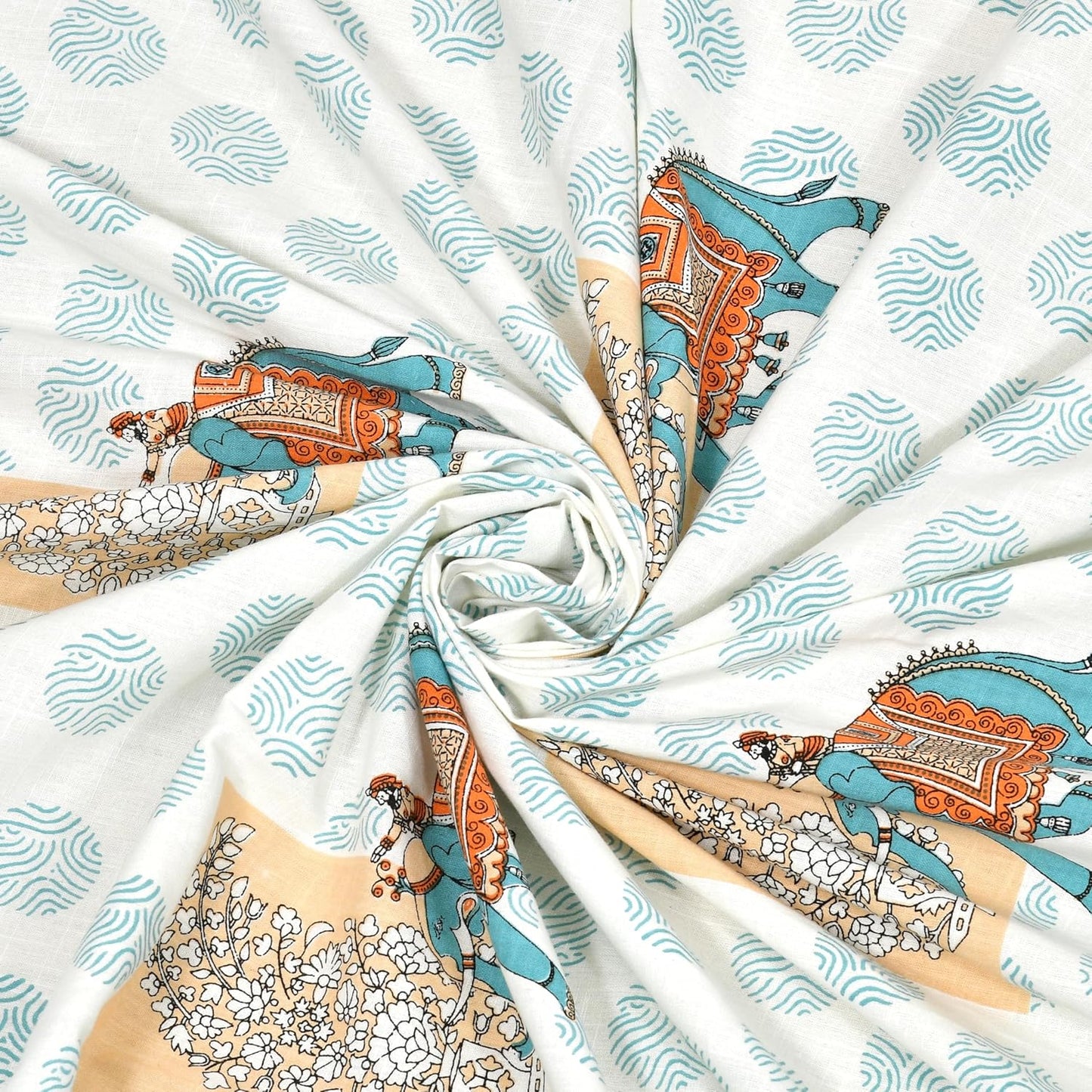 ARTISAN ELEGANCE SAPPHIRE BLUE PACHYDERM PATTERN PREMIUM ORGANIC COTTON ETHNIC BLOCK PRINTED BEDSHEET