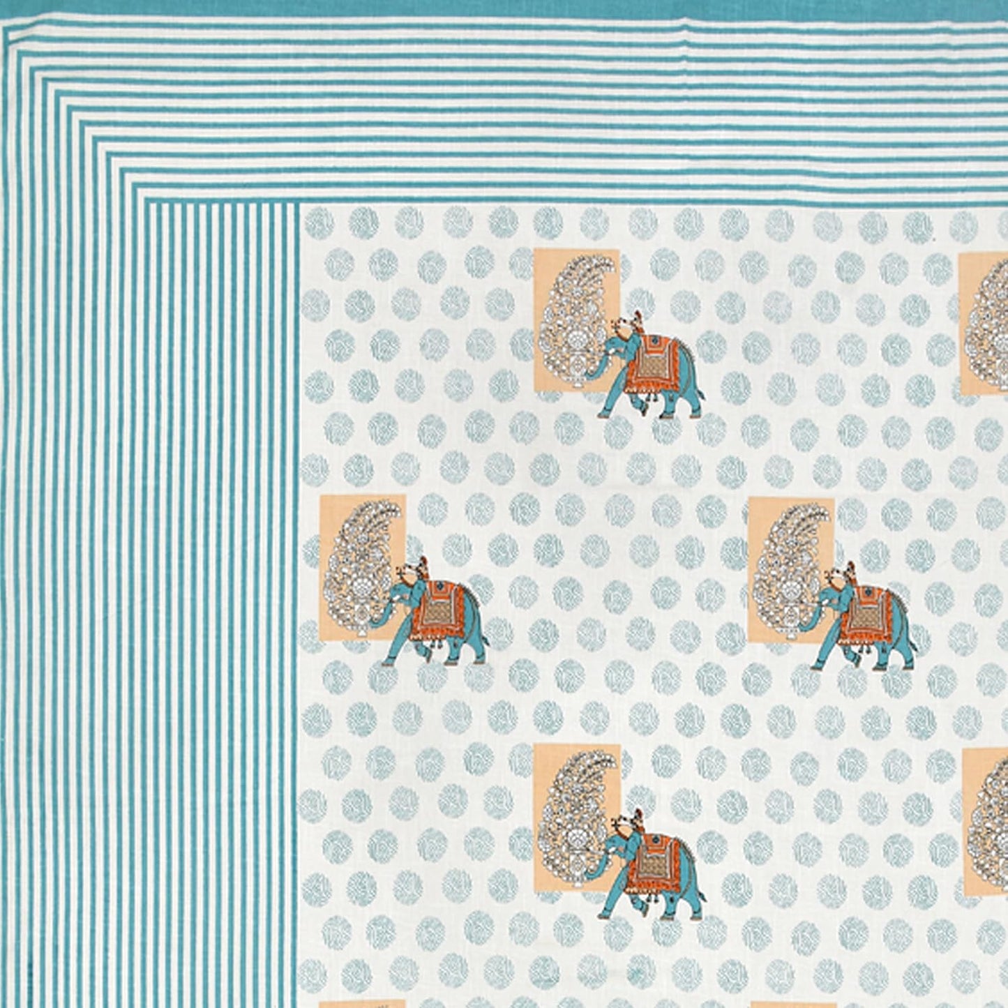 ARTISAN ELEGANCE SAPPHIRE BLUE PACHYDERM PATTERN PREMIUM ORGANIC COTTON ETHNIC BLOCK PRINTED BEDSHEET