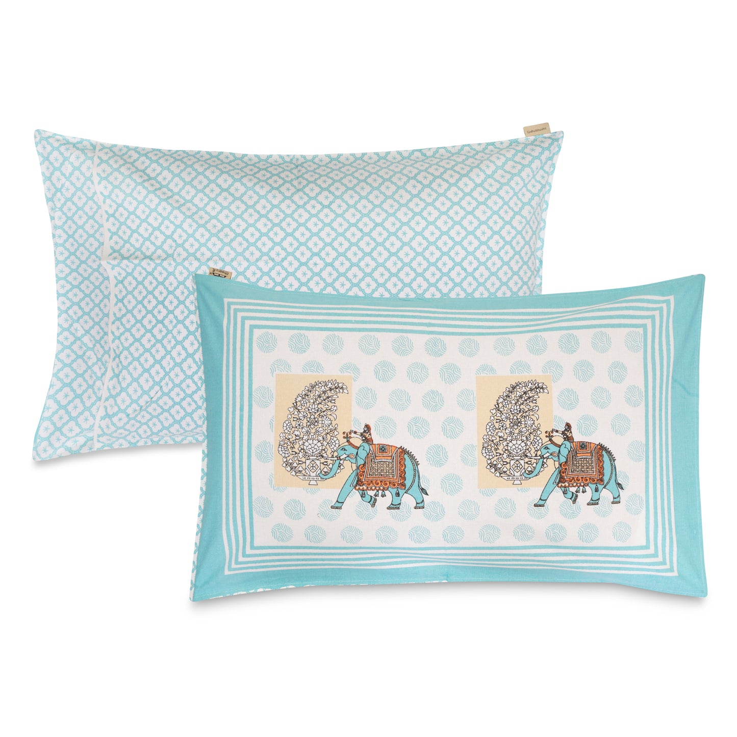 ARTISAN ELEGANCE SAPPHIRE BLUE PACHYDERM PATTERN PREMIUM ORGANIC COTTON ETHNIC BLOCK PRINTED BEDSHEET