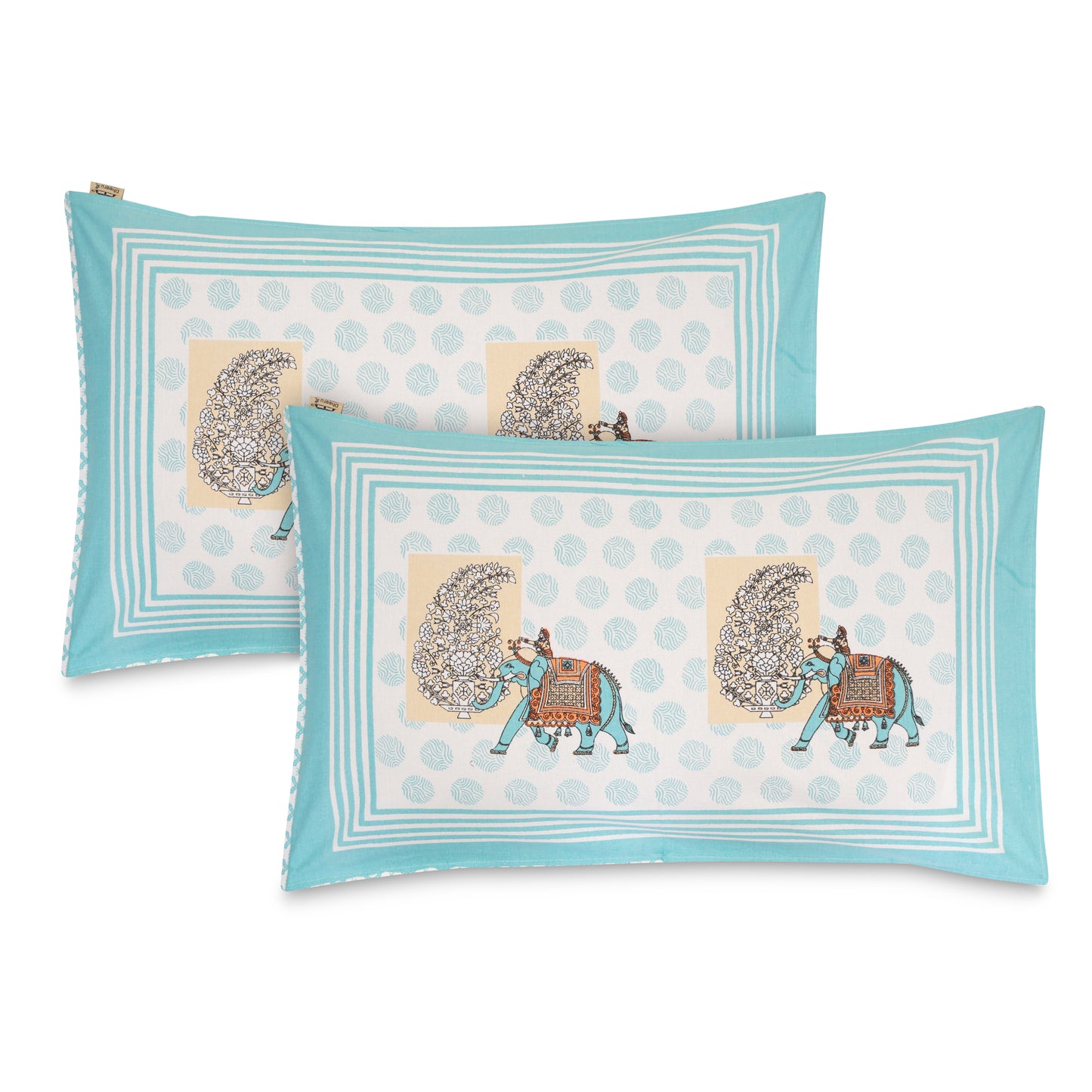 ARTISAN ELEGANCE SAPPHIRE BLUE PACHYDERM PATTERN PREMIUM ORGANIC COTTON ETHNIC BLOCK PRINTED BEDSHEET