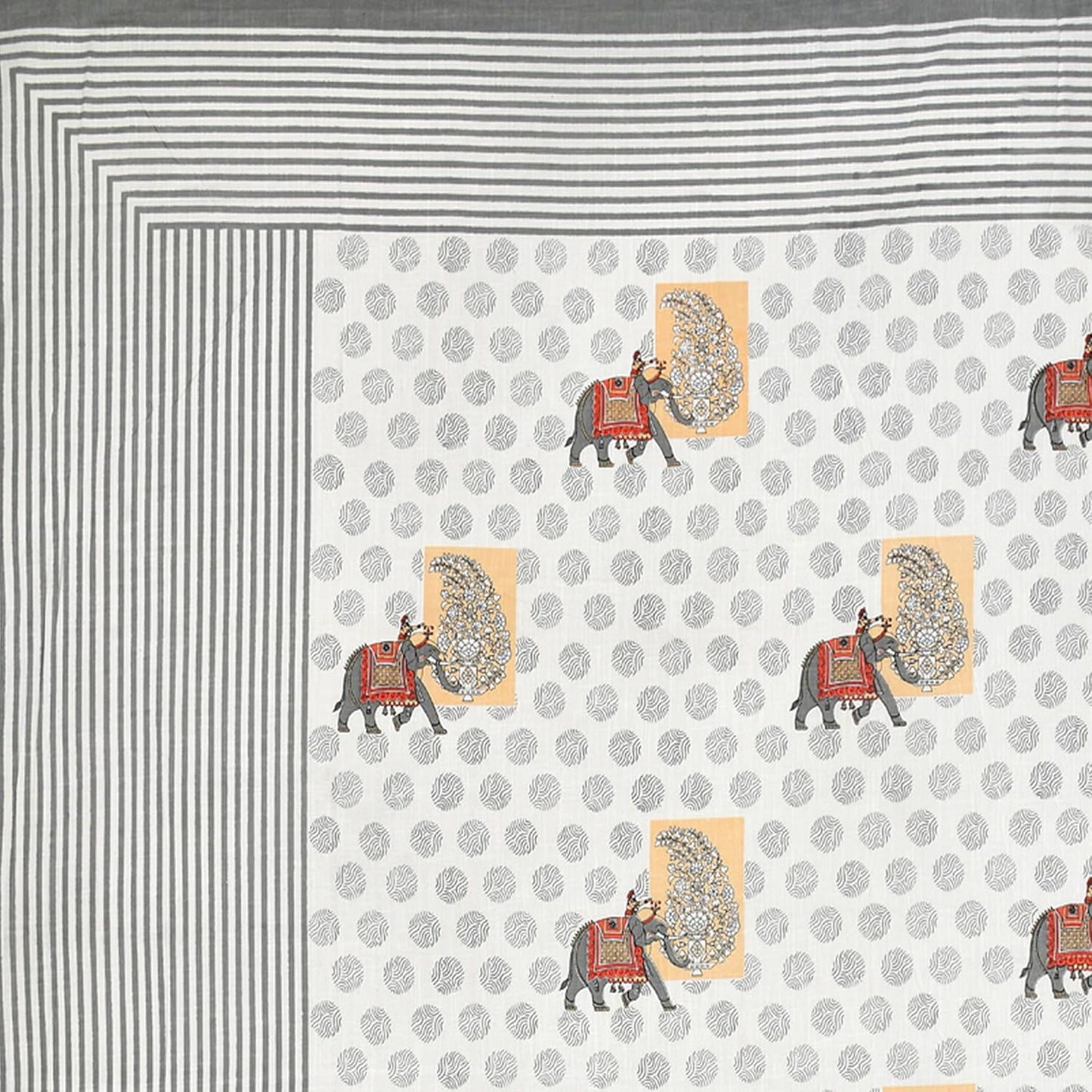 ARTISAN ELEGANCE TITANIUM PACHYDERM PATTERN ASH PREMIUM ORGANIC COTTON ETHNIC BLOCK PRINTED BEDSHEET