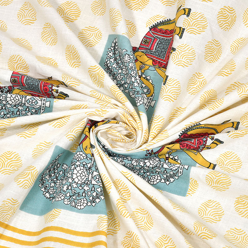 ARTISAN ELEGANCE GOLDEN YELLOW IMPERIAL TOPAZ PACHYDERM PATTERN PREMIUM ORGANIC COTTON ETHNIC BLOCK PRINTED BEDSHEET