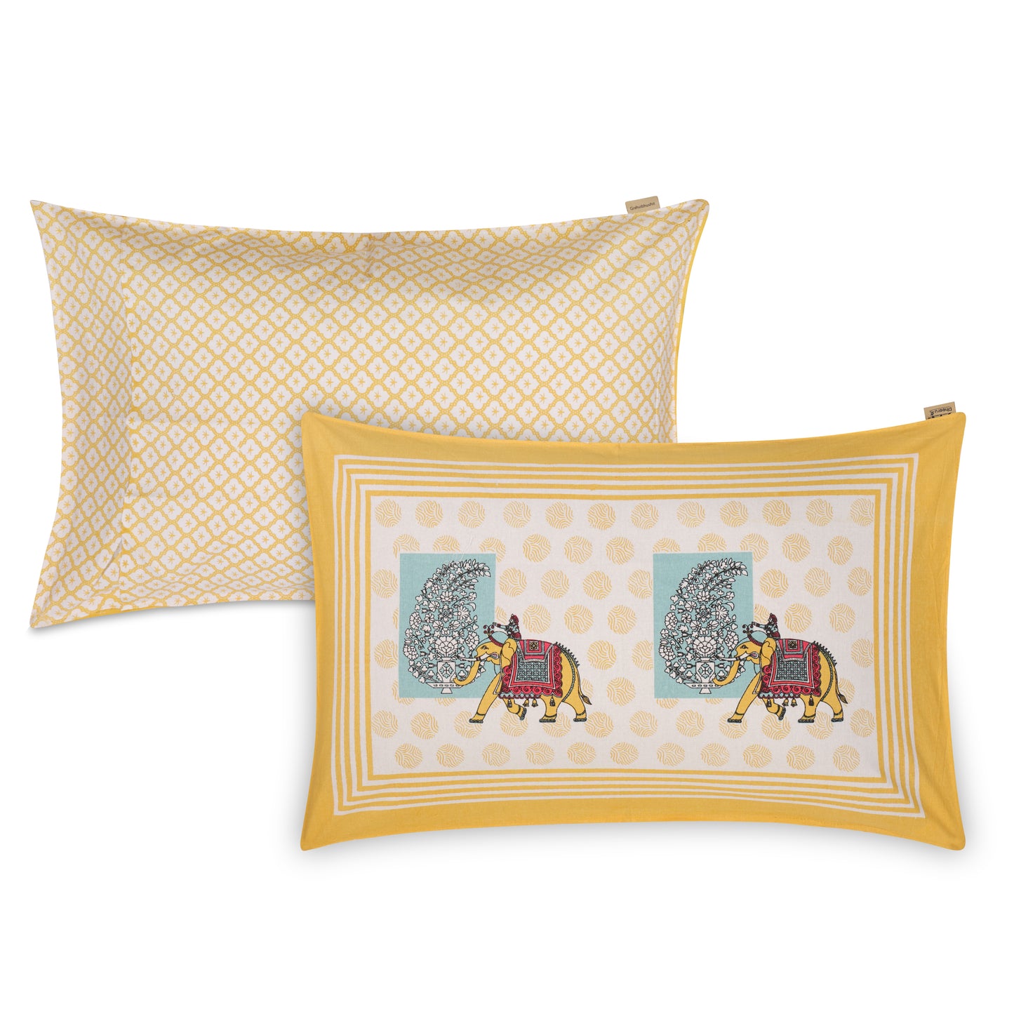 ARTISAN ELEGANCE GOLDEN YELLOW IMPERIAL TOPAZ PACHYDERM PATTERN PREMIUM ORGANIC COTTON ETHNIC BLOCK PRINTED BEDSHEET