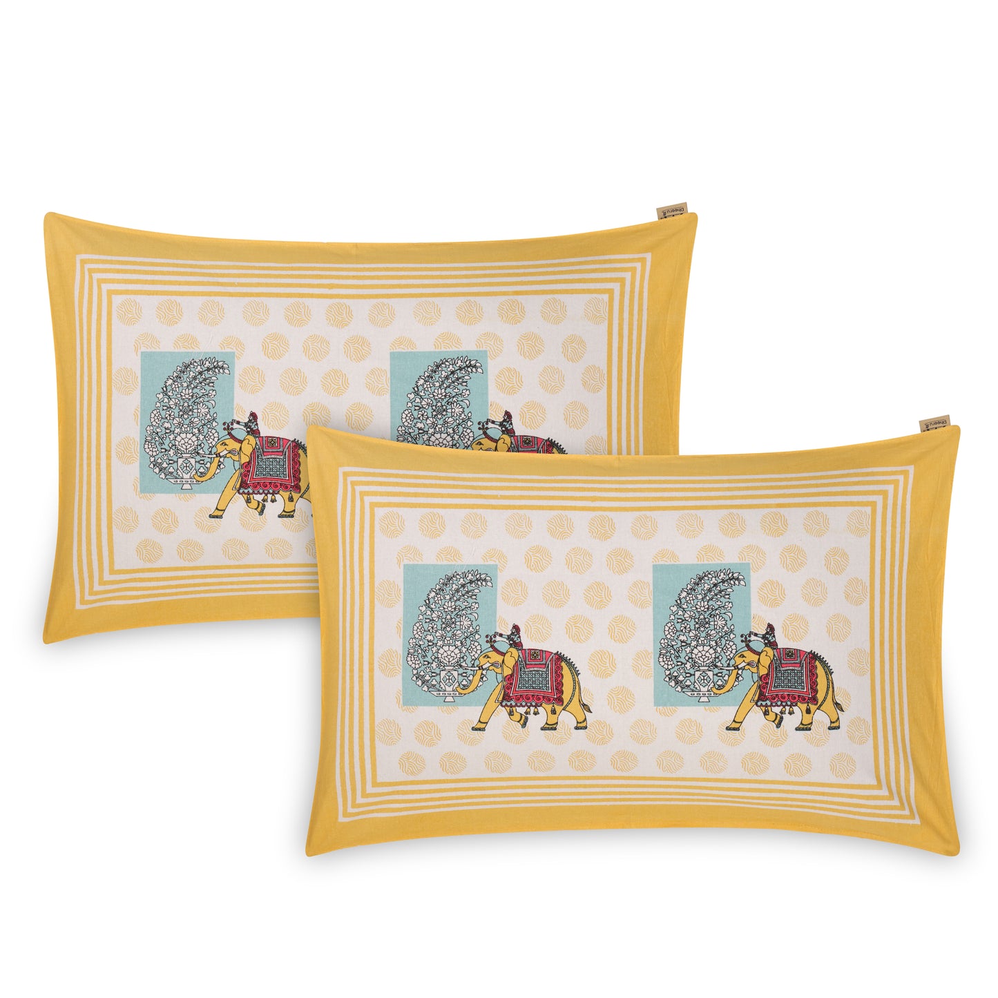ARTISAN ELEGANCE GOLDEN YELLOW IMPERIAL TOPAZ PACHYDERM PATTERN PREMIUM ORGANIC COTTON ETHNIC BLOCK PRINTED BEDSHEET