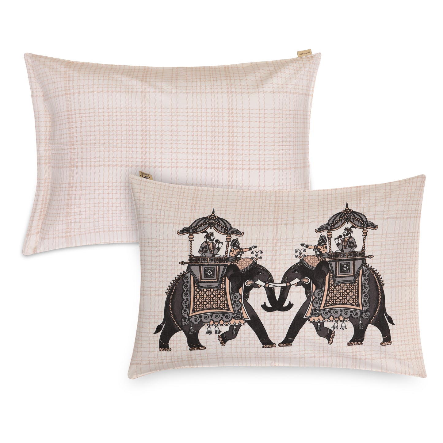 AUTHENTIC RAJASTHANI EMPIRE QUADRUPED CREATURE IN PALE ORANGE COLOR WITH CHAIN BORDER BEDSHEET