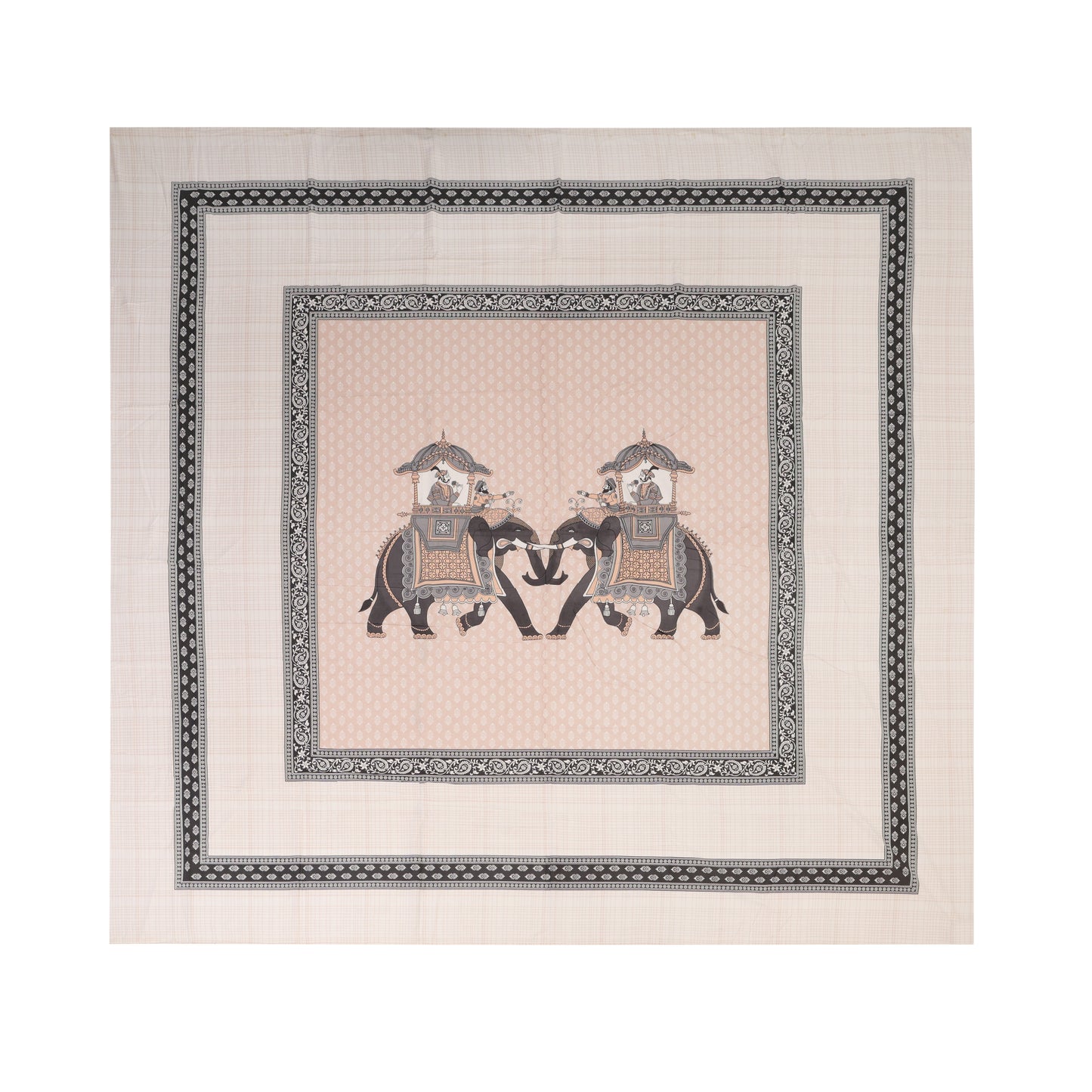 AUTHENTIC RAJASTHANI EMPIRE QUADRUPED CREATURE IN PALE ORANGE COLOR WITH CHAIN BORDER BEDSHEET