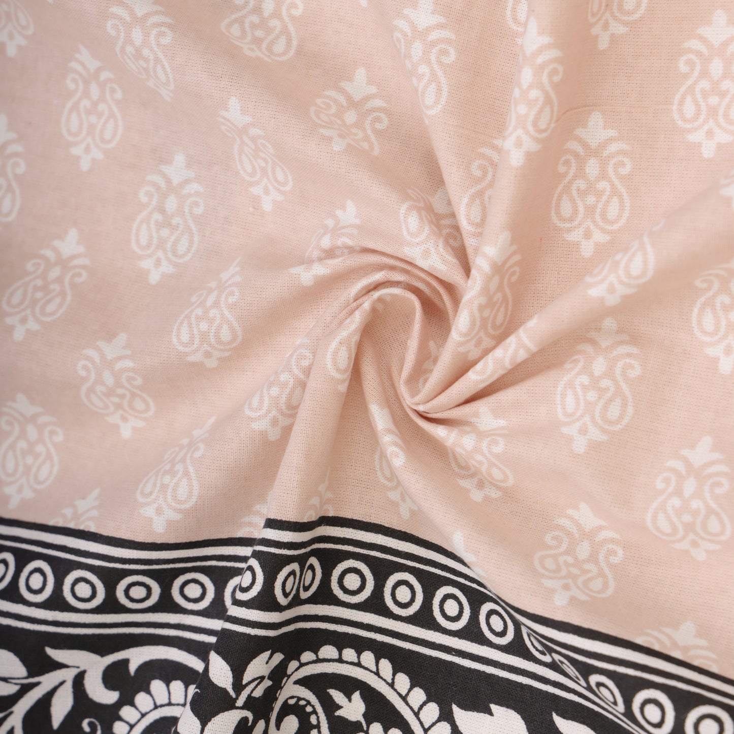 AUTHENTIC RAJASTHANI EMPIRE QUADRUPED CREATURE IN PALE ORANGE COLOR WITH CHAIN BORDER BEDSHEET