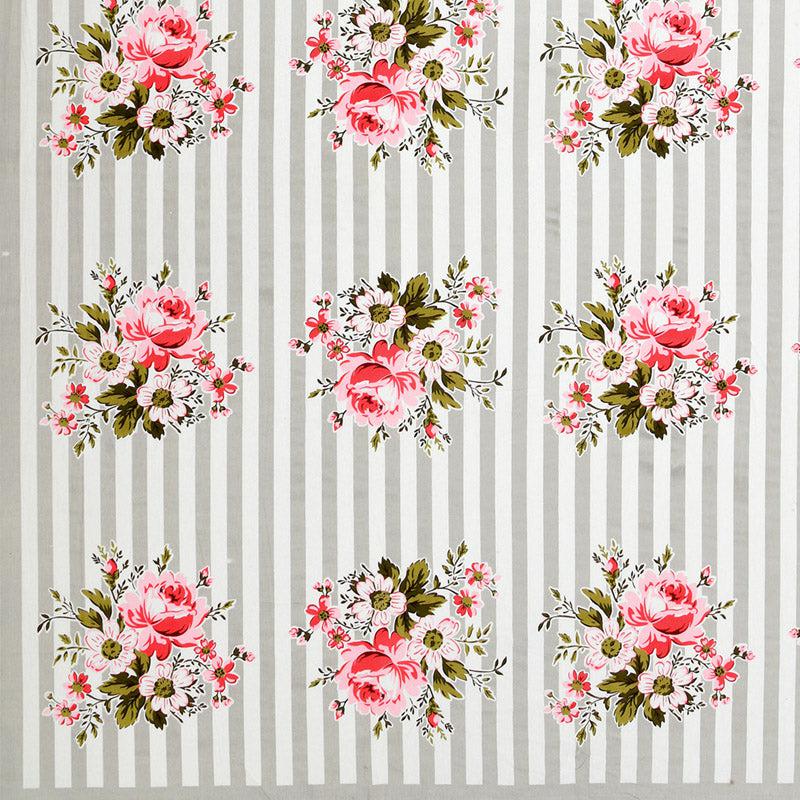 FUCHSIA AND SCARLET BOTANICAL BOUQUET WITH SLATE HUE MATHEMATICAL STRIPE PREMIUM ORGANIC COTTON BEDSHEET