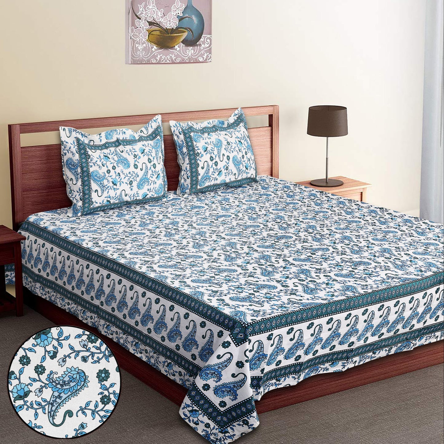 DESERT BOTANICAL BLISS: LUXURIOUS ORGANIC COTTON CARDINAL PRUSSIAN BLUE BEDSHEETS INSPIRED BY NATURE’S SERENITY