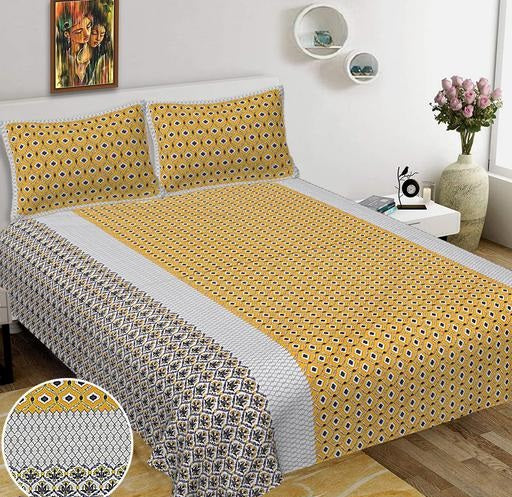 LUMINOUS YELLOW MATHEMATICAL ABSTRACT & SLATE HEU EMPIRE PLANT HAND BLOCK PATTERN ORGANIC COTTON ETHNIC BEDSHEET