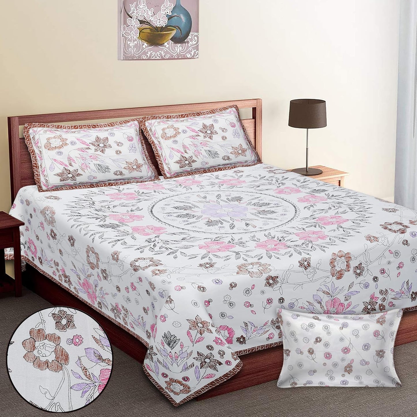 ANTIQUE FLUORESCENT FUCHSIA, MAHOGANY AND HENNA FOREST BOTANICAL FLOWER ORGANIC PREMINUM COTTON KATHAA HAND BLOCK PATTERN BADSHEET COLLECTIONS.