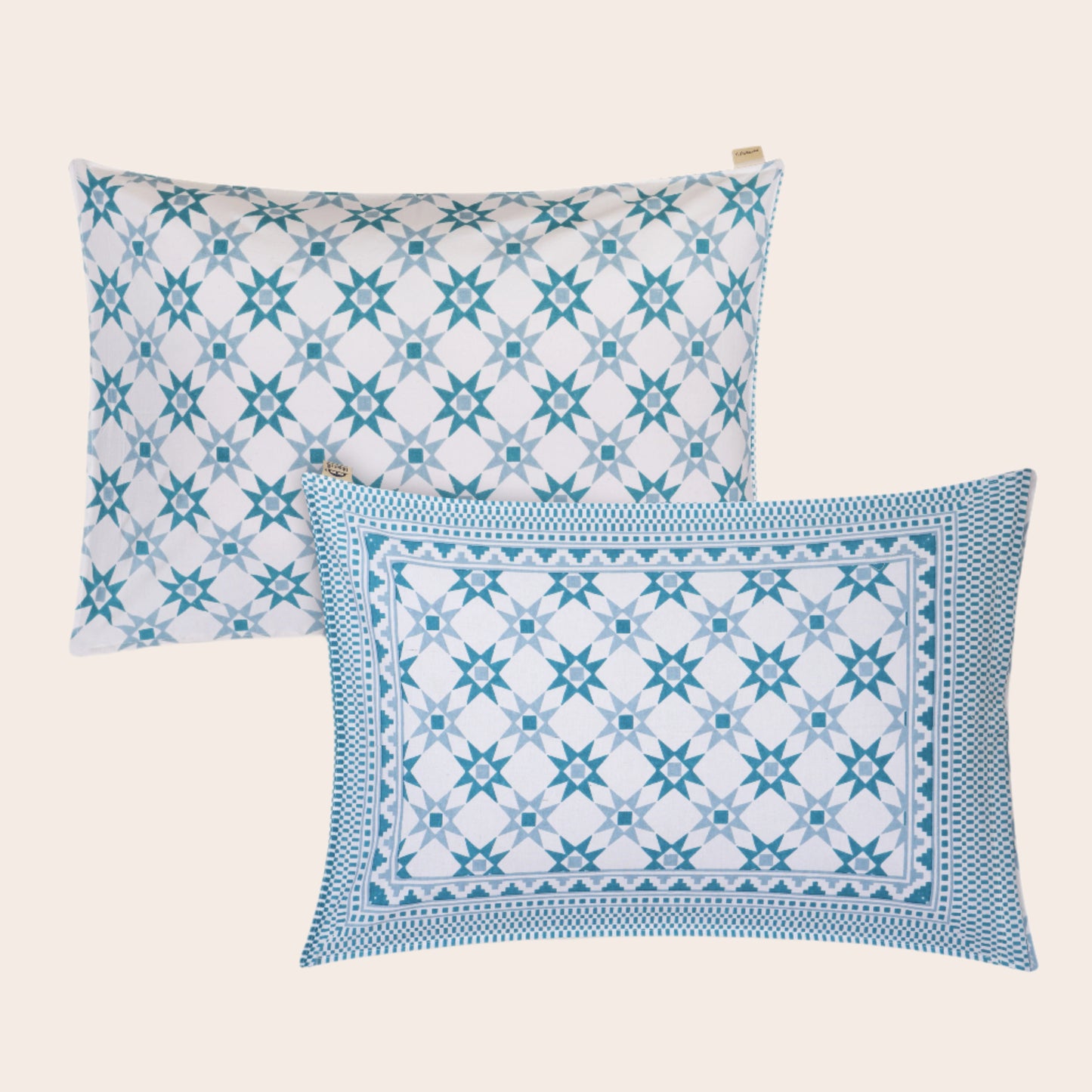 ANTIQUE PRUSSIAN BLUE SUPERNOVA STAR PATTERN IN MATHEMATICAL ABSTRACT PREMIUM ORGANIC COTTON BEDSHEET COLLECTION.