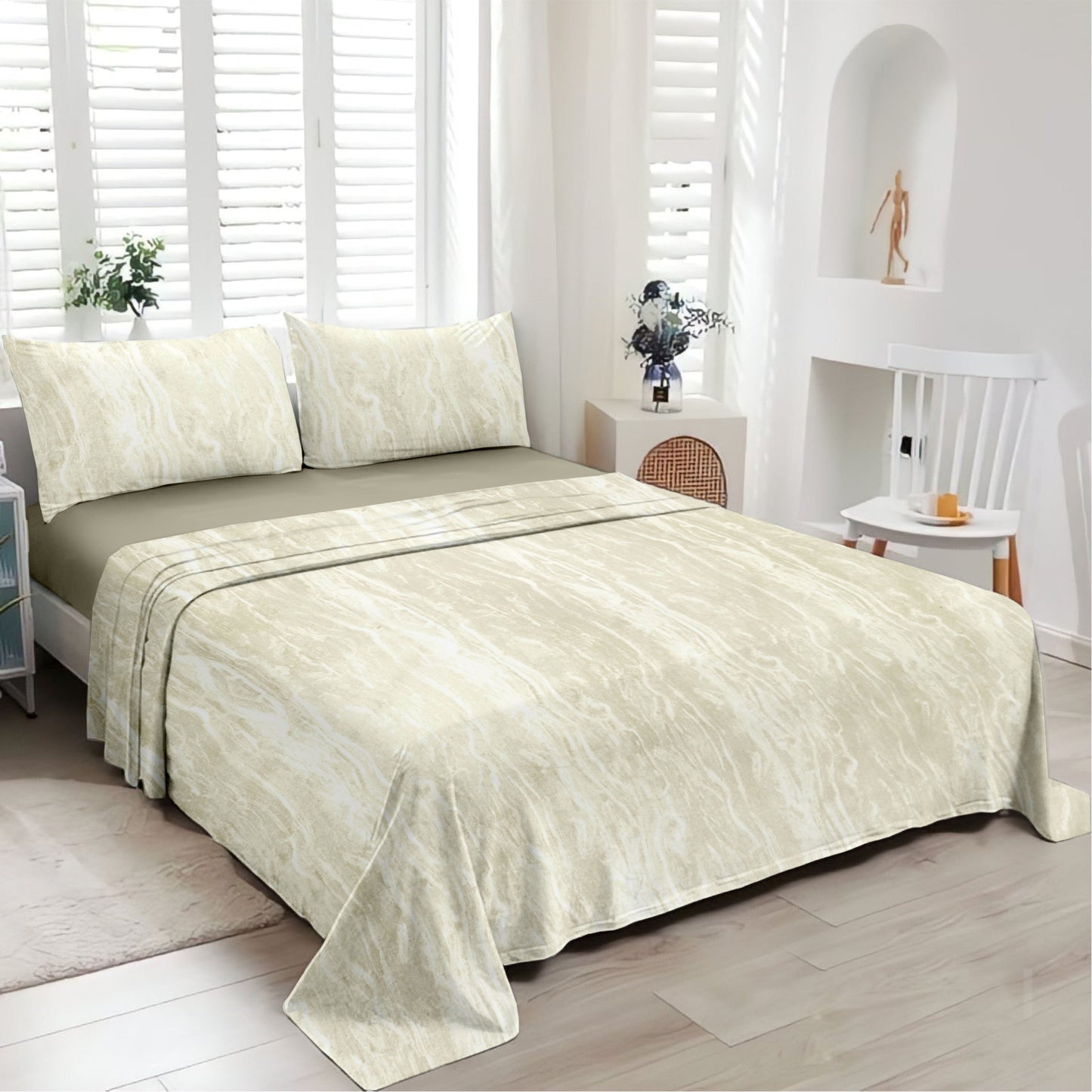 EXCLUSIVE STONE INSPIRED PRINT ORGANIC COTTON BEDSHEETS – PERFECT BLEND OF COMFORT AND STYLE-BEIGE COLOR