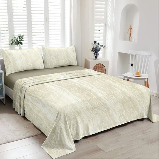 EXCLUSIVE STONE INSPIRED PRINT ORGANIC COTTON BEDSHEETS – PERFECT BLEND OF COMFORT AND STYLE-BEIGE COLOR