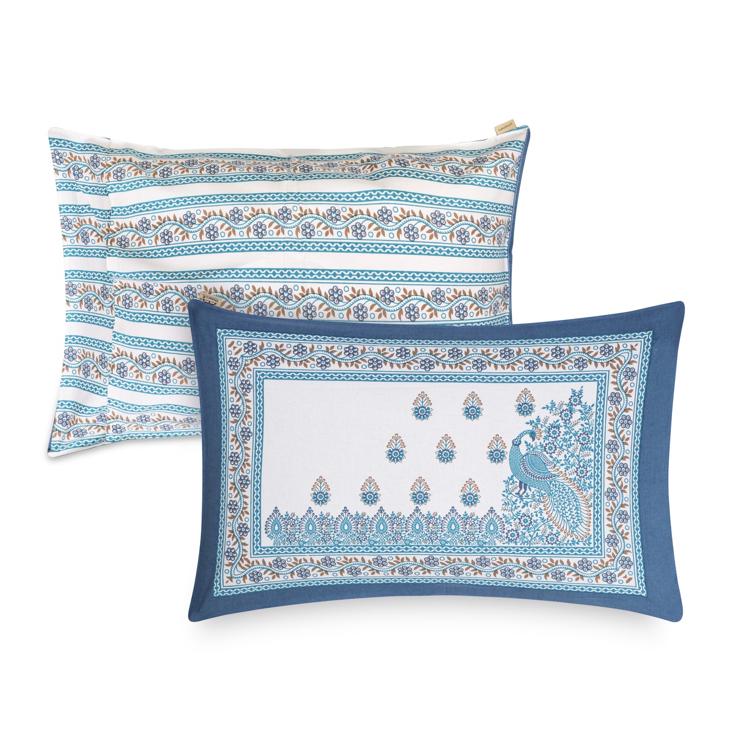PREMIUM ORGANIC COTTON BEDSHEET LUXURIOUS NAVY BLUE AUTHENTIC TRIBAL WING CREATURE WITH HENNA FOREST LEAF BELL BORDER BEDSHEET NATURE THEMED PATTERN.