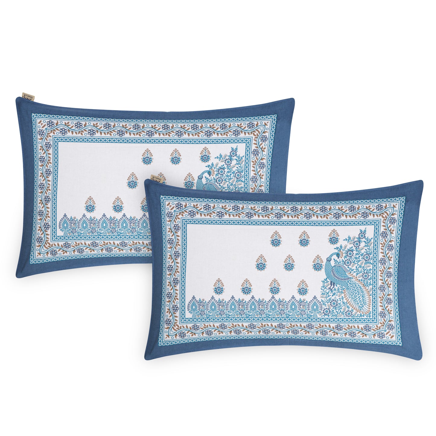 PREMIUM ORGANIC COTTON BEDSHEET LUXURIOUS NAVY BLUE AUTHENTIC TRIBAL WING CREATURE WITH HENNA FOREST LEAF BELL BORDER BEDSHEET NATURE THEMED PATTERN.
