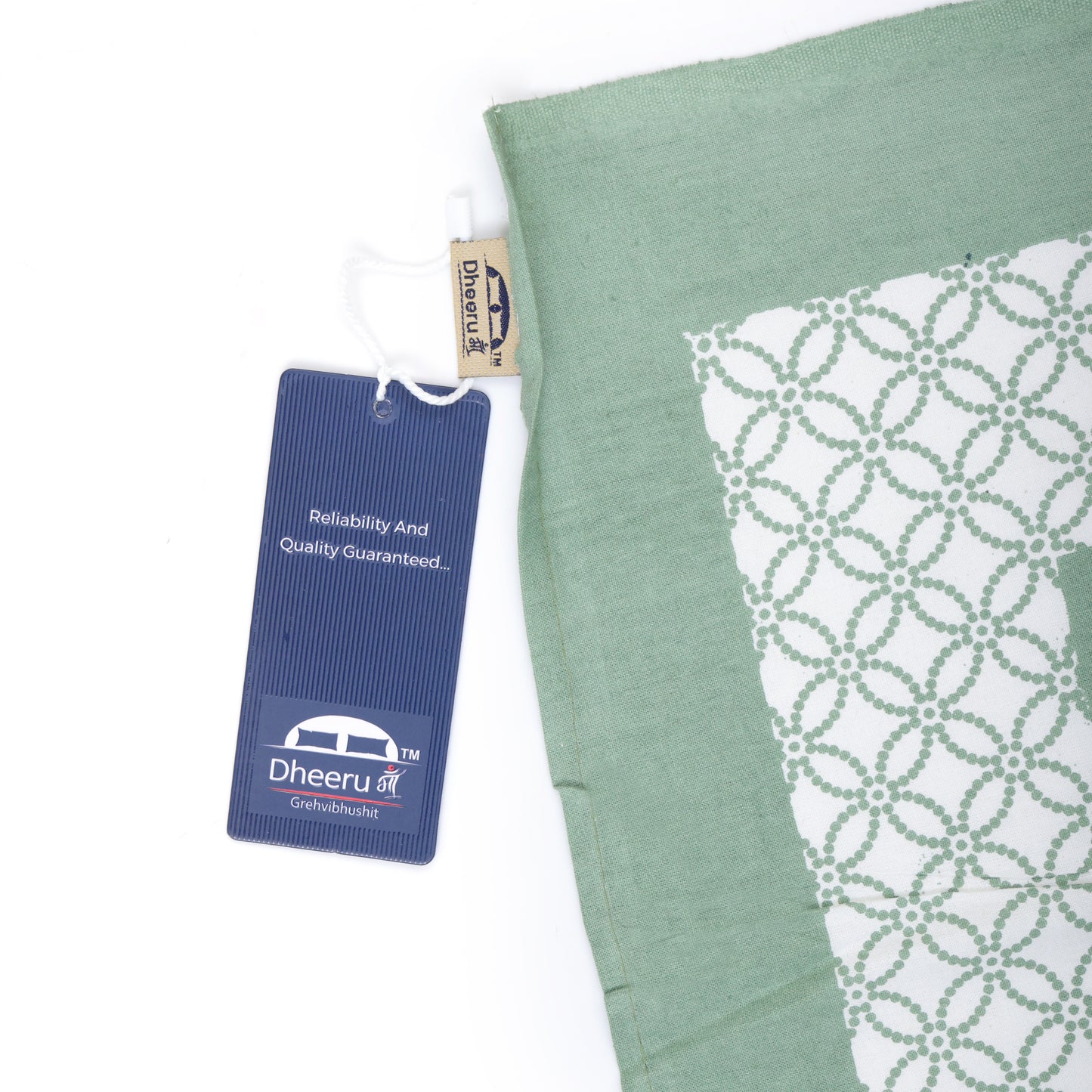 SPIRITUAL DANDIYA OR GARBA NRITYA WITH GEOMETRICAL PATTERN IN ROYATEAL GREEN PREMIUM ORGANIC COTTON LUXURIOUS BEDSHEET