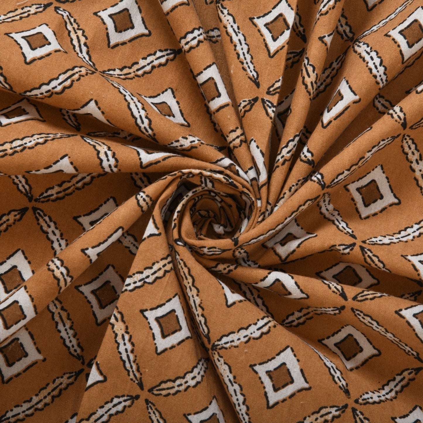 GOLDEN MAHOGANY IMPERIAL TOPAZ MATHEMATICAL ABSTRACT & SLATE HEU EMPIRE PLANT PATTERN PREMIUM ORGANIC COTTON ETHNIC BLOCK PRINTED BEDSHEET