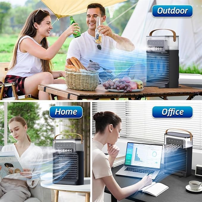Portable Air Conditioner Fan, 3 In 1 Ice Mist Mini Evaporative Portable Air Cooler with LED nightlight, Timer, 3 Wind Speeds and 3 Spray Modes for for Home Office Bedroom Table and Desktop