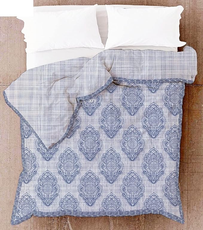 PREMIUM ORGANIC COTTON REVERSIBLE DOHAR - THREE-LAYERED SANGANERI AND GEOMETRIC PATTERN WITH PRISMATIC HUE AND INSULATING MICROFIBRE FOR ALL-WEATHER COMFORT