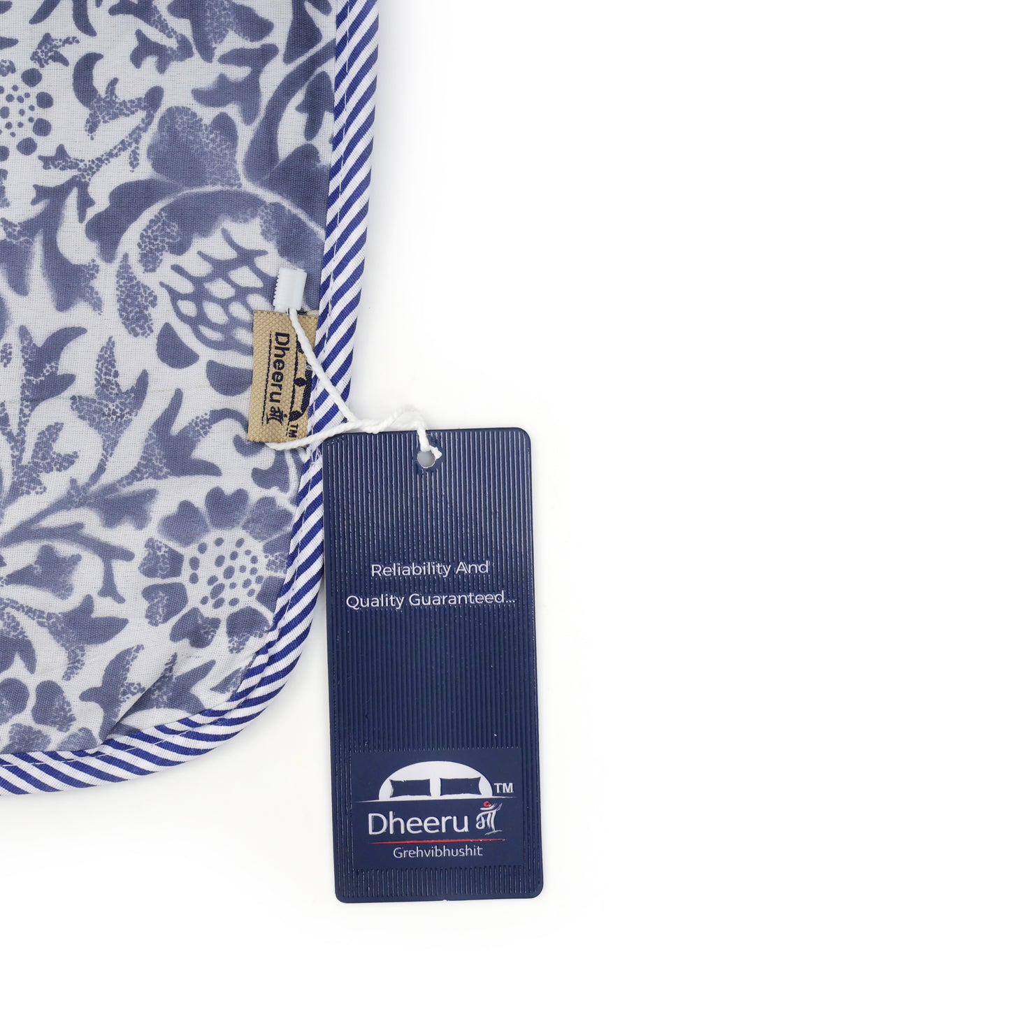 PREMIUM ORGANIC COTTON REVERSIBLE DOHAR - THREE-LAYERED BOTANICAL & GEOMETRIC PATTERN WITH PRUSSIAN BLUE HUE AND INSULATING FOR ALL-WEATHER COMFORT.