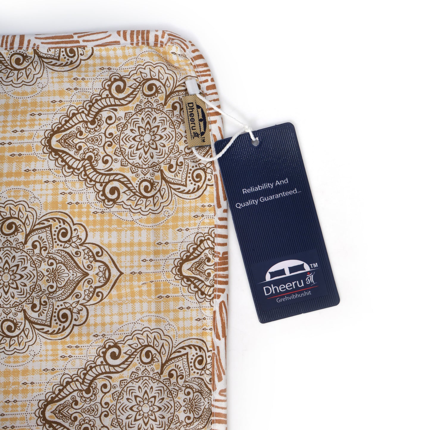 PREMIUM ORGANIC COTTON REVERSIBLE DOHAR - THREE-LAYERED SANGARENI & GEOMETRIC PATTERN WITH GOLDEN MAHOGANY IMPERIAL TOPAZ HUE AND INSULATING FOR ALL-WEATHER COMFORT.