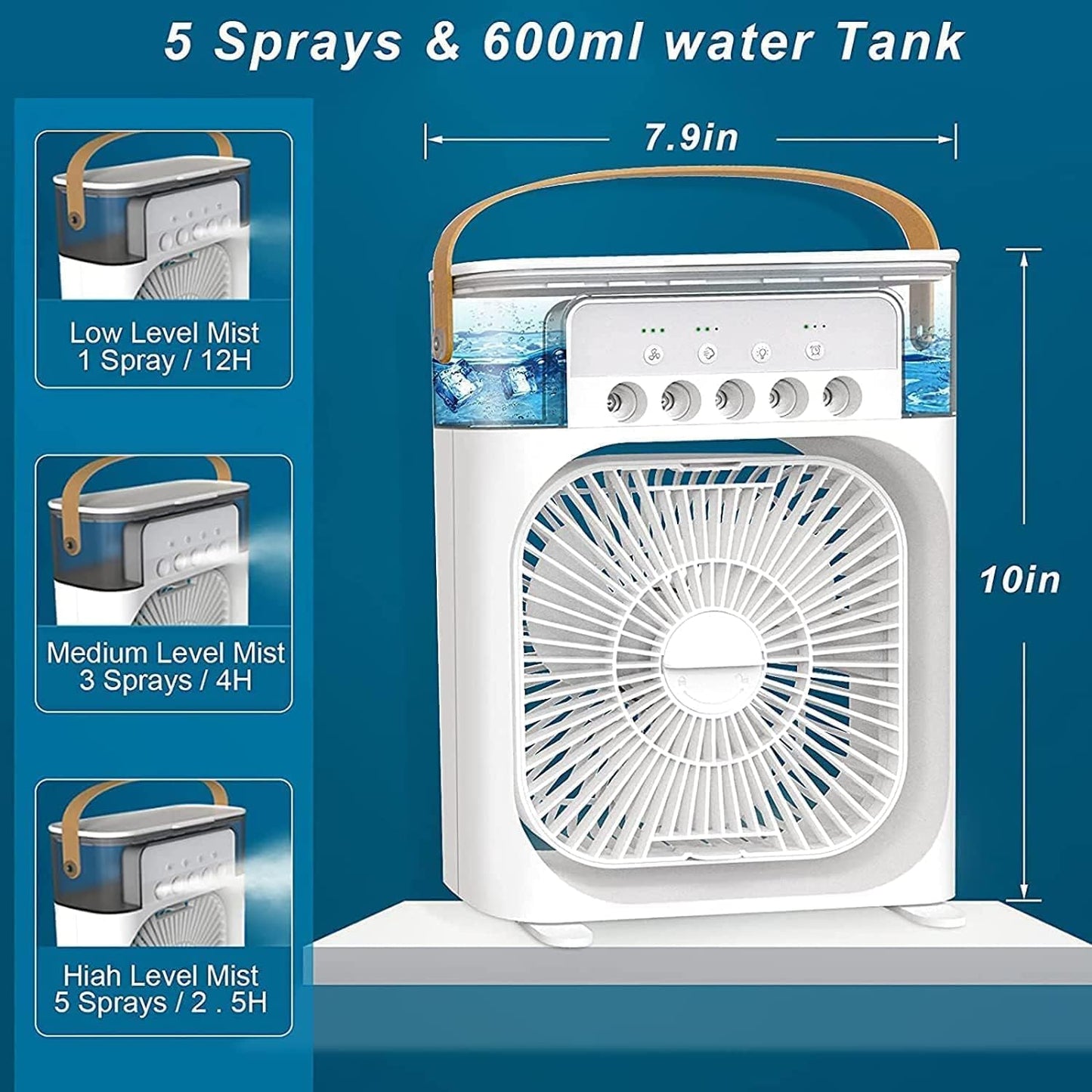 Portable Air Conditioner Fan, 3 In 1 Ice Mist Mini Evaporative Portable Air Cooler with LED nightlight, Timer, 3 Wind Speeds and 3 Spray Modes for for Home Office Bedroom Table and Desktop