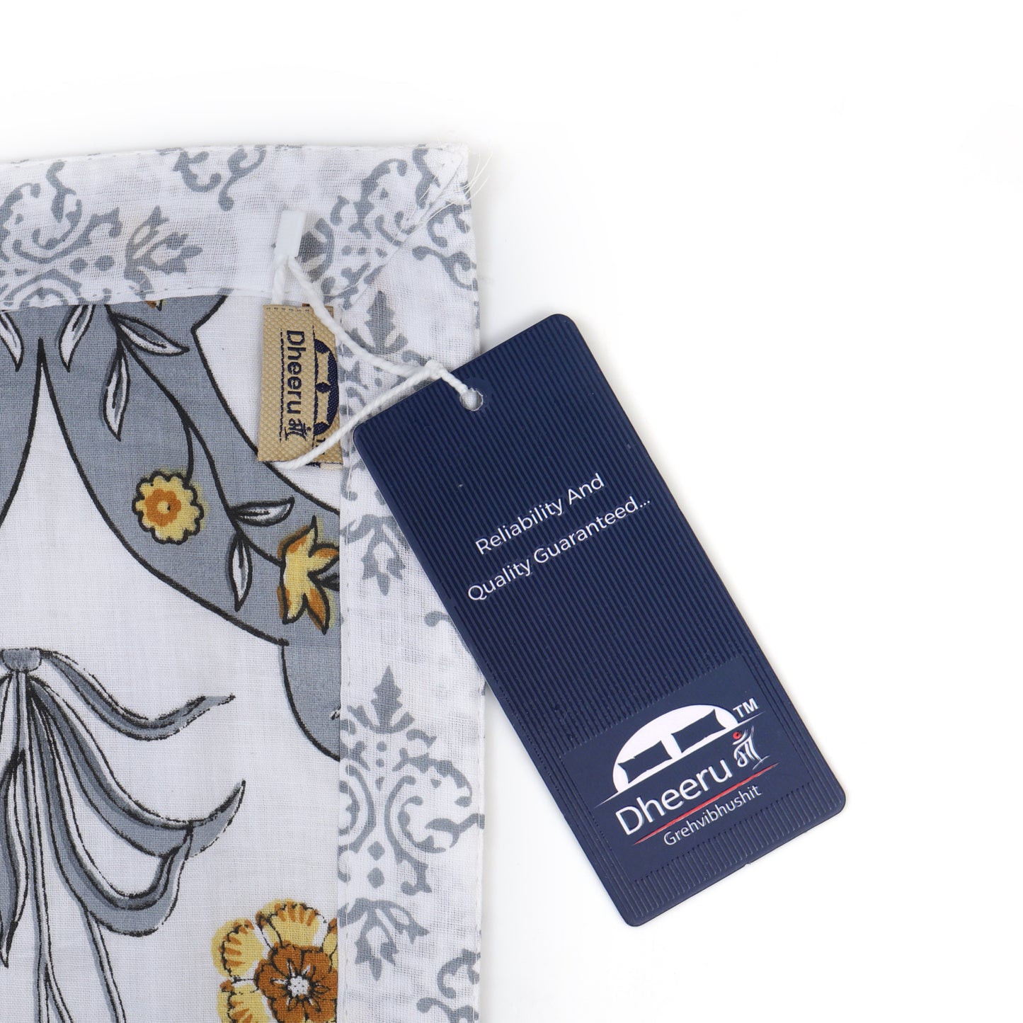 PREMIUM ORGANIC MUSLIN (MALMAL) REVERSIBLE DOHAR - THREE-LAYERED BOTANICAL COTTON FLOWER & GEOMETRIC PATTERN WITH GOLDEN IMPERIAL TOPAZ, SLATE HUE AND INSULATING FOR ALL-WEATHER COMFORT.