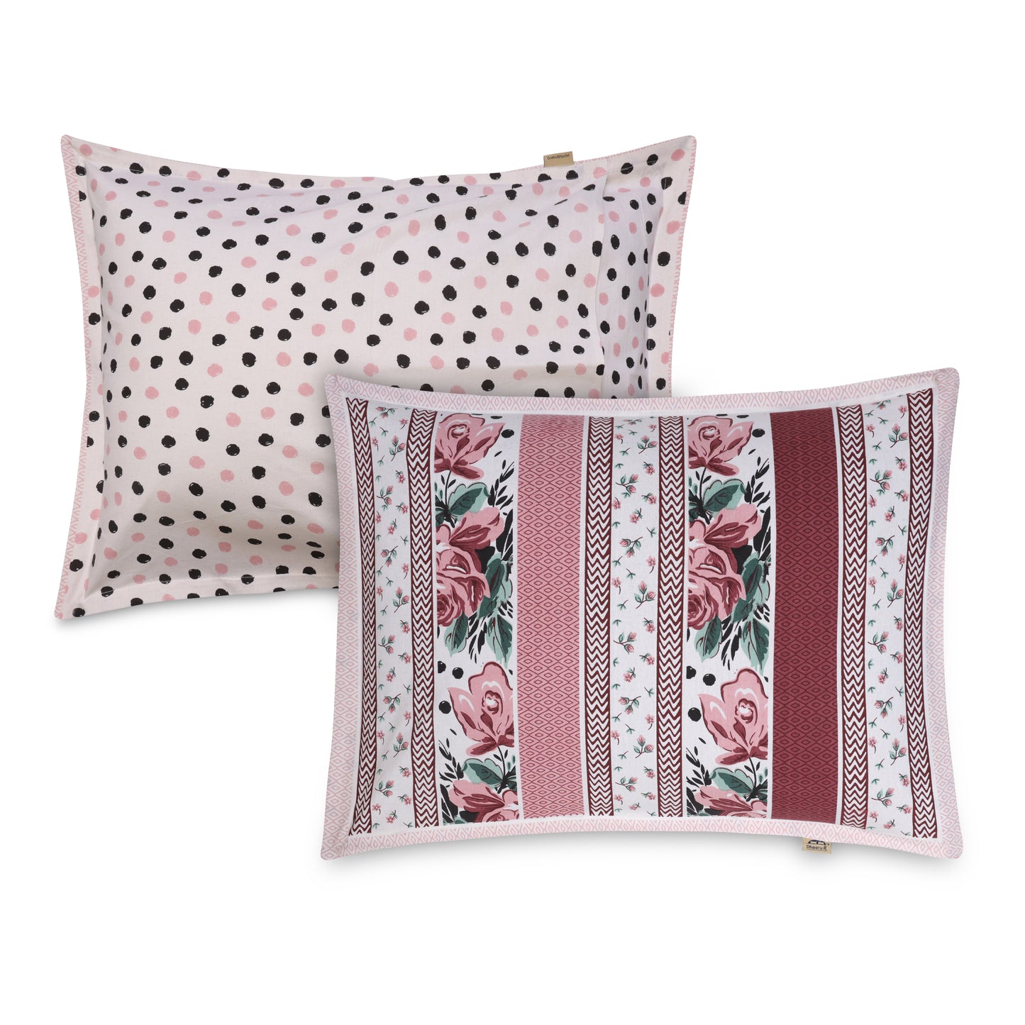 FUCHSIA, TITANIUM ASH AND SCARLET BOTANICAL BOUQUET WITH MIDNIGHT CIRCLE LOOM MOTIFS PREMIUM ORGANIC COTTON BEDSHEET