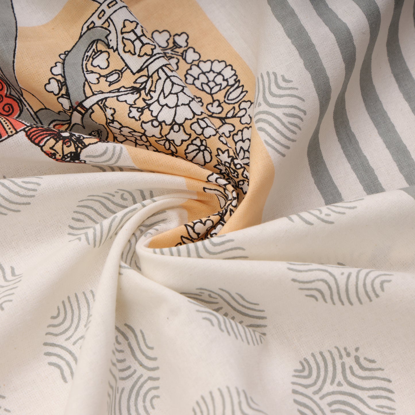 ARTISAN ELEGANCE TITANIUM PACHYDERM PATTERN ASH PREMIUM ORGANIC COTTON ETHNIC BLOCK PRINTED BEDSHEET