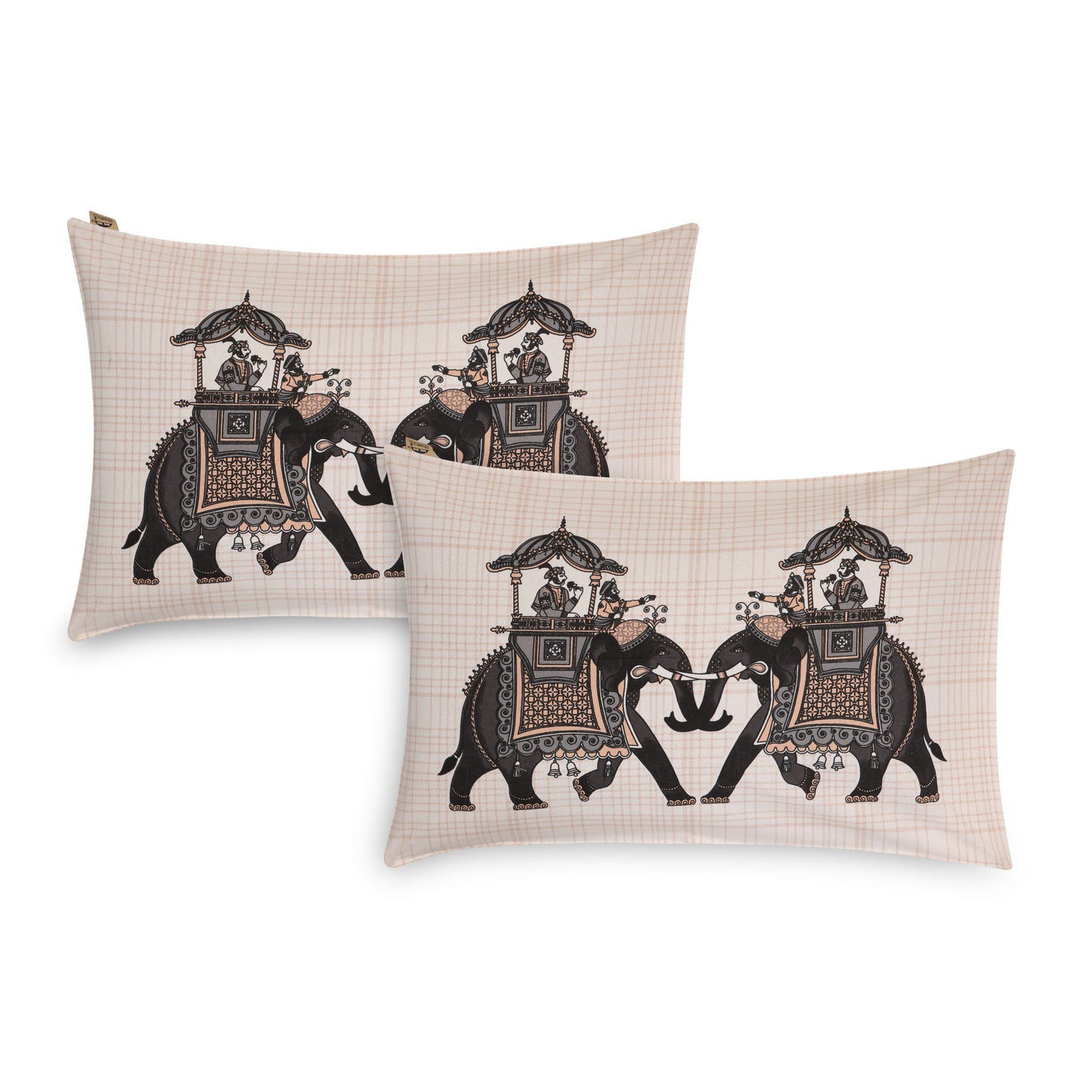 AUTHENTIC RAJASTHANI EMPIRE QUADRUPED CREATURE IN PALE ORANGE COLOR WITH CHAIN BORDER BEDSHEET