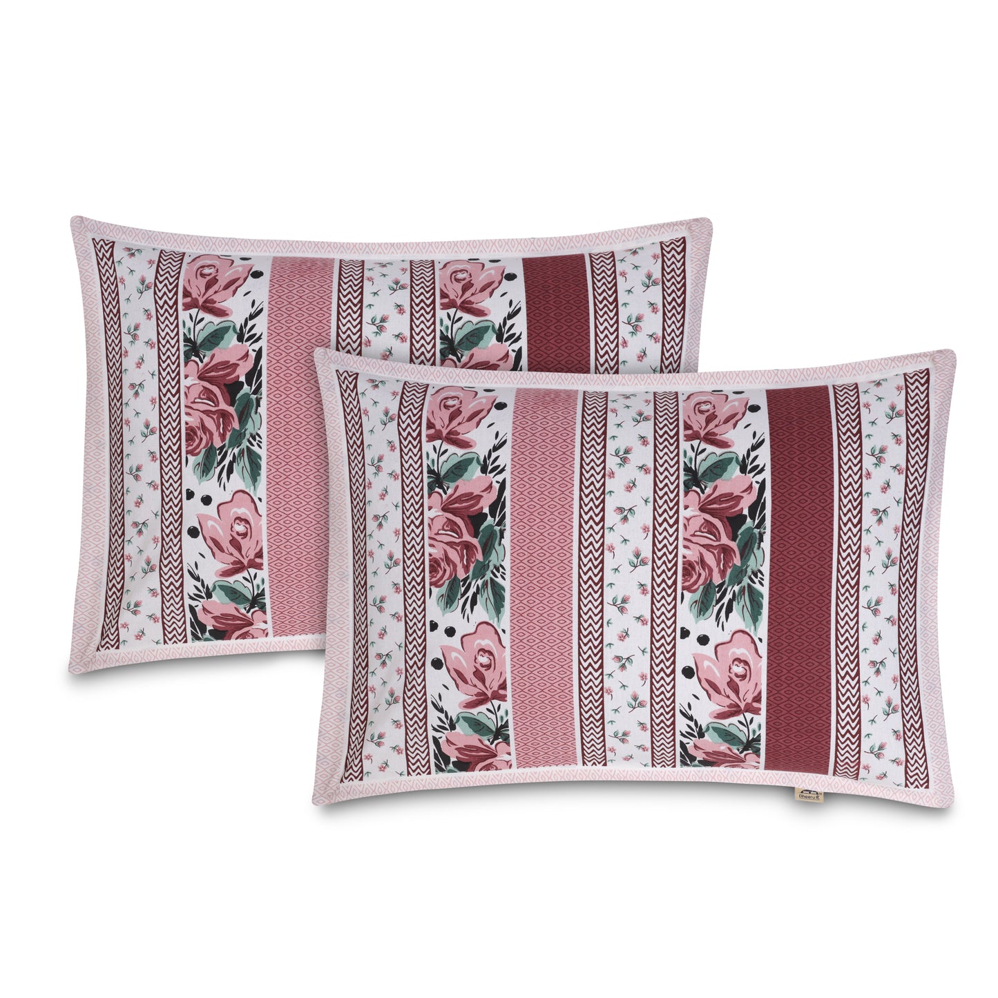 FUCHSIA, TITANIUM ASH AND SCARLET BOTANICAL BOUQUET WITH MIDNIGHT CIRCLE LOOM MOTIFS PREMIUM ORGANIC COTTON BEDSHEET