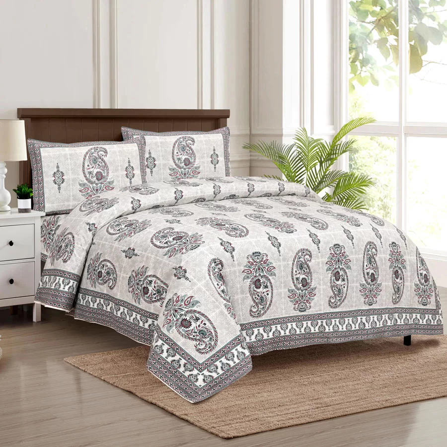 HANDCRAFTED KATHA PRINT ORGANIC COTTON BEDSHEET -INTRICATE AND ARTISANAL CRAFT-