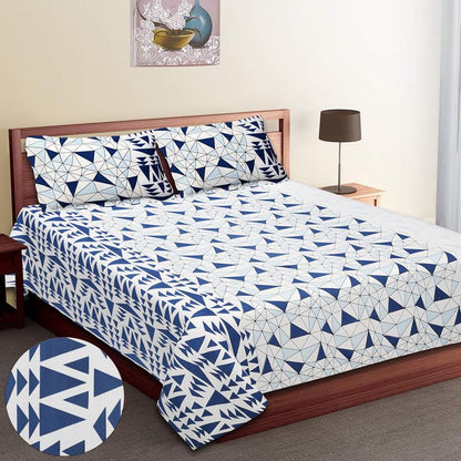 Mathematical Abstract & Geometrical Pattern Bedsheet in Prussian Blue Color Collection Premium Organic Cotton Ethnic Printed Bedsheet