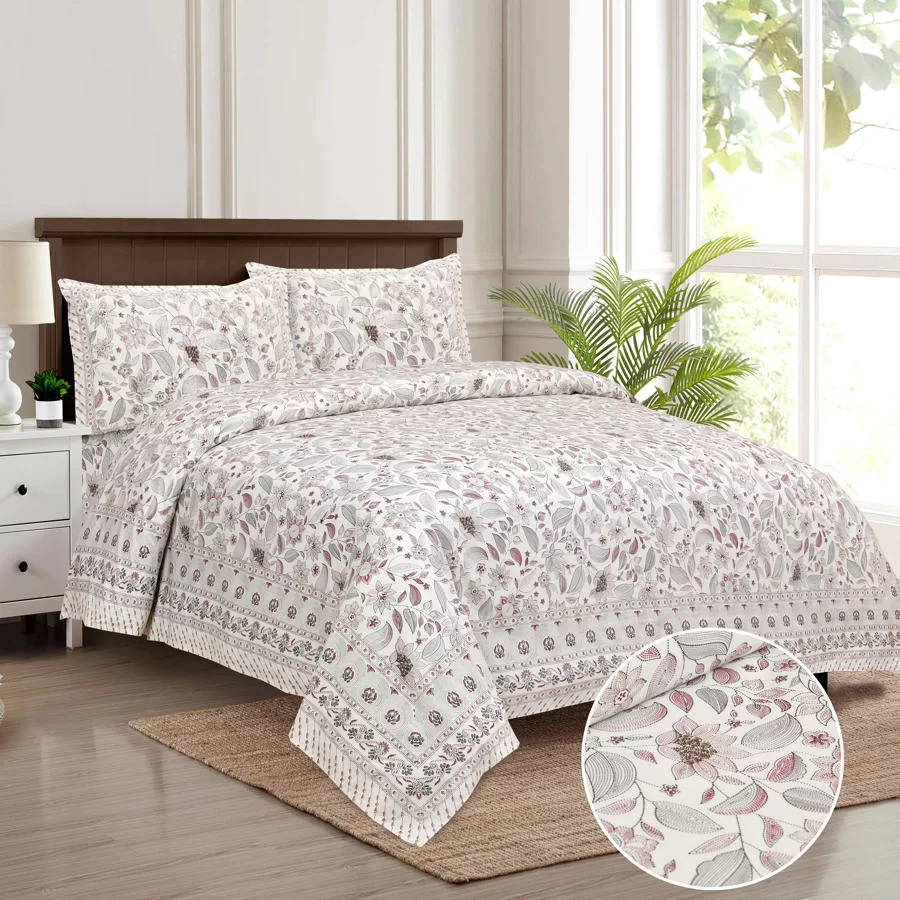 HANDCRAFTED KATHA PRINT ORGANIC COTTON BEDSHEET -INTRICATE AND ARTISANAL CRAFT