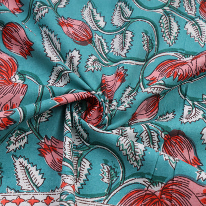 PREMIUM ORGANIC COTTON ANTIQUE TURQUOISE GREEN BEDSHEET WITH EMPIRE PLANT BLOCK PRINT – ETHNIC ELEGANCE