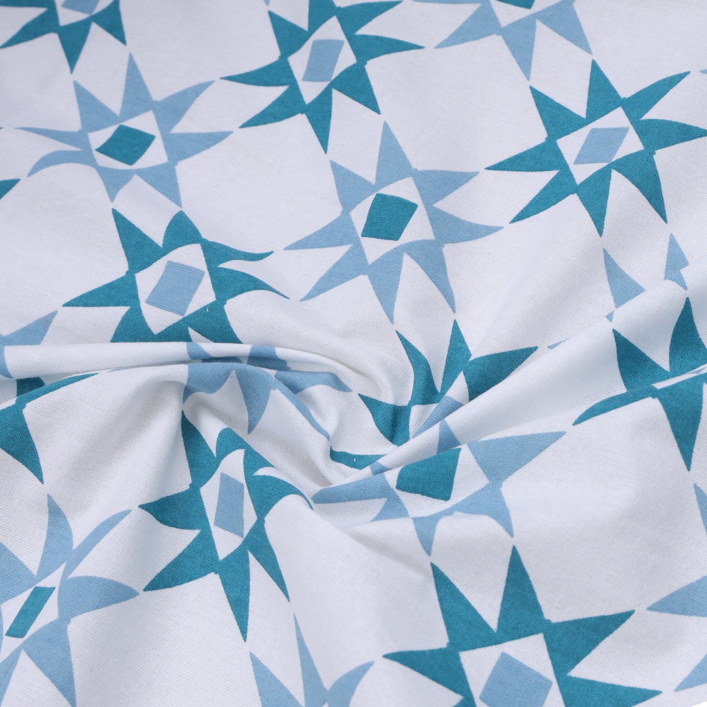 ANTIQUE PRUSSIAN BLUE SUPERNOVA STAR PATTERN IN MATHEMATICAL ABSTRACT PREMIUM ORGANIC COTTON BEDSHEET COLLECTION.