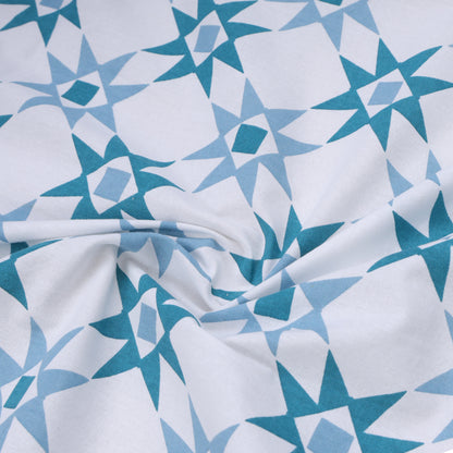 ANTIQUE PRUSSIAN BLUE SUPERNOVA STAR PATTERN IN MATHEMATICAL ABSTRACT PREMIUM ORGANIC COTTON BEDSHEET COLLECTION.