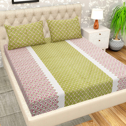 HENNA FOREST MATHEMATICAL ABSTRACT & PINKISH RED EMPIRE PLANT PATTERN  BEDSHEET  COLLECTION PATTERN PREMIUM ORGANIC COTTON ETHNIC BLOCK PRINTED BEDSHEET
