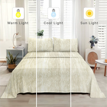 EXCLUSIVE STONE INSPIRED PRINT ORGANIC COTTON BEDSHEETS – PERFECT BLEND OF COMFORT AND STYLE-BEIGE COLOR
