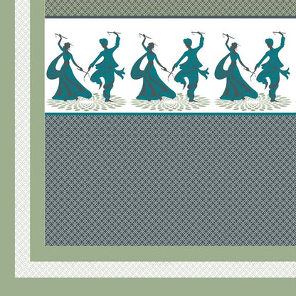 SPIRITUAL DANDIYA OR GARBA NRITYA WITH GEOMETRICAL PATTERN IN ROYATEAL GREEN PREMIUM ORGANIC COTTON LUXURIOUS BEDSHEET