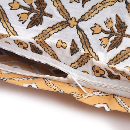 GOLDEN MAHOGANY IMPERIAL TOPAZ MATHEMATICAL ABSTRACT & SLATE HEU EMPIRE PLANT PATTERN  PREMIUM ORGANIC COTTON ETHNIC BLOCK PRINTED BEDSHEET