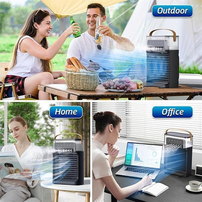 Portable Air Conditioner Fan, 3 In 1 Ice Mist Mini Evaporative Portable Air Cooler with LED nightlight, Timer, 3 Wind Speeds and 3 Spray Modes for for Home Office Bedroom Table and Desktop