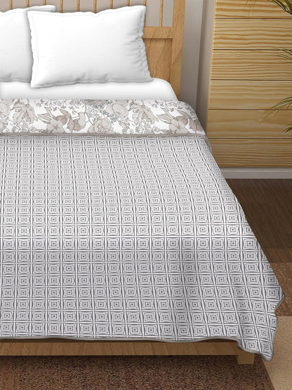 PREMIUM ORGANIC COTTON REVERSIBLE DOHAR - THREE-LAYERED BOTANICAL & GEOMETRIC PATTERN WITH SLATE HUE AND INSULATING FALTEN FOR ALL-WEATHER COMFORT.