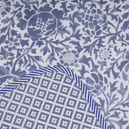 PREMIUM ORGANIC COTTON REVERSIBLE DOHAR - THREE-LAYERED BOTANICAL & GEOMETRIC PATTERN WITH PRUSSIAN BLUE HUE AND INSULATING  FOR ALL-WEATHER COMFORT.