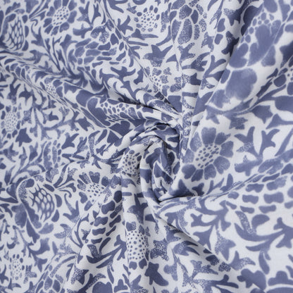 PREMIUM ORGANIC COTTON REVERSIBLE DOHAR - THREE-LAYERED BOTANICAL & GEOMETRIC PATTERN WITH PRUSSIAN BLUE HUE AND INSULATING  FOR ALL-WEATHER COMFORT.